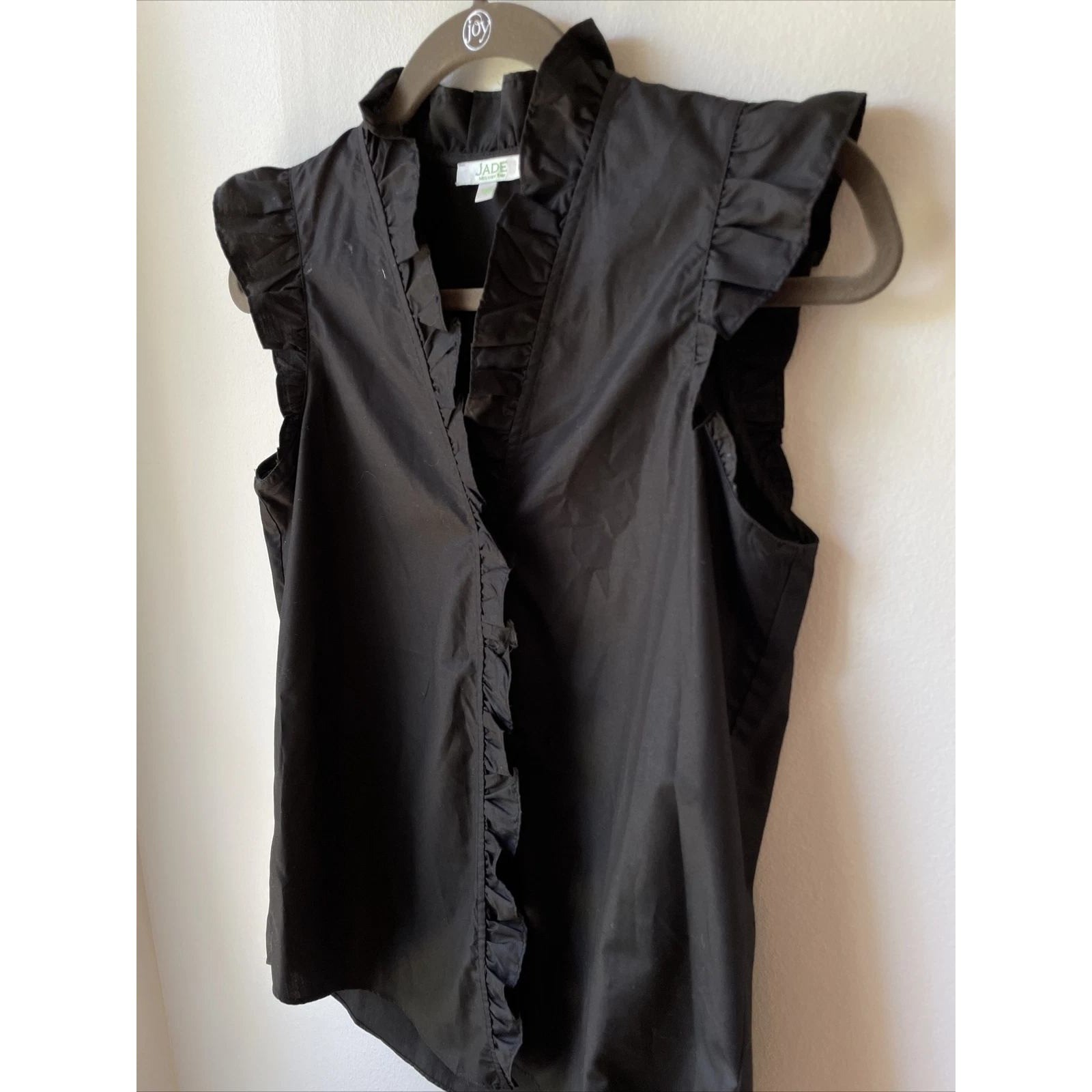 Jade Melody Tam Blouse Womens XS Black Ruffle Cap Sleeve Cotton V-Neck Chic