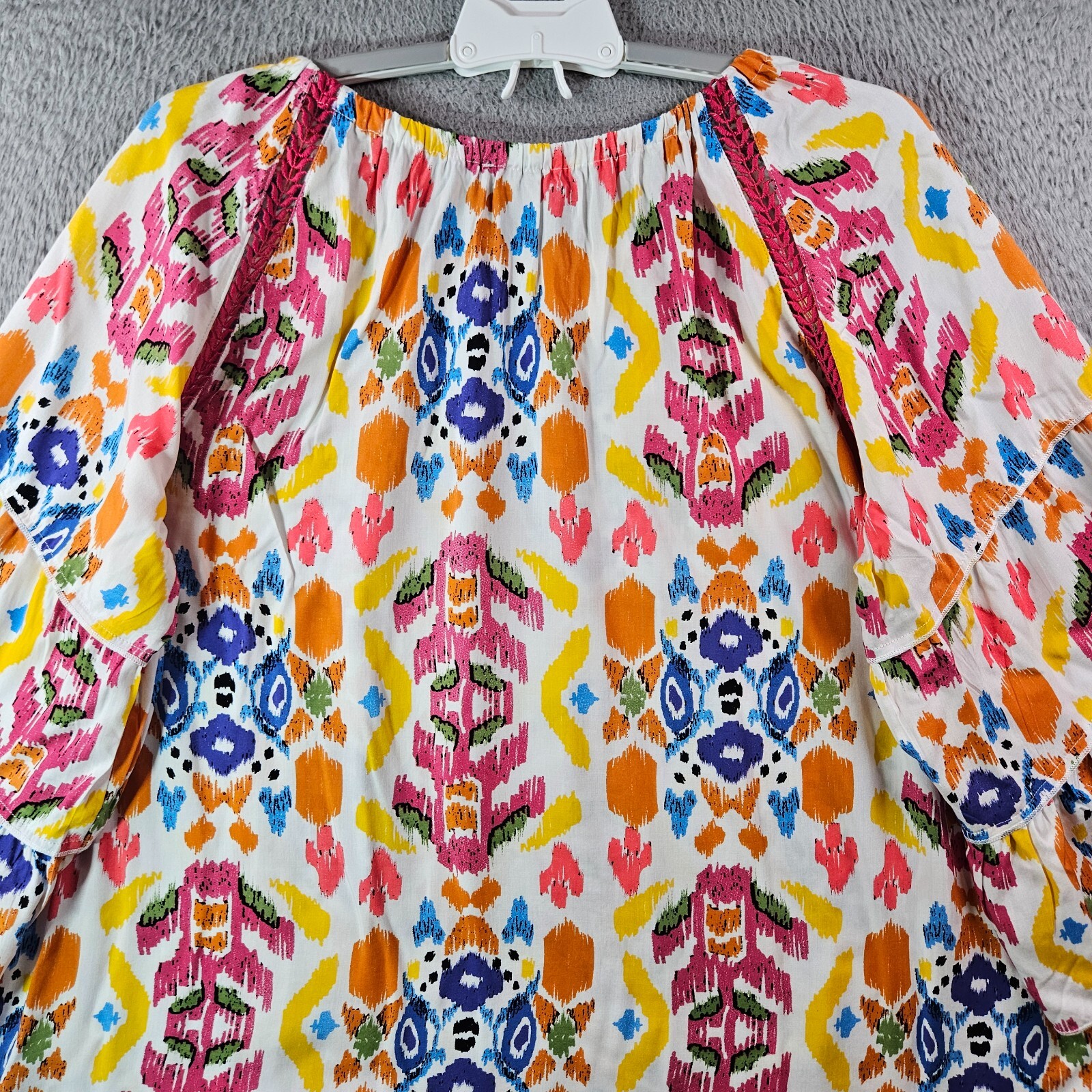NWT Calessa 1X Tunic Top Blouse Women Colorful Aztec Geometric Lace Detailed