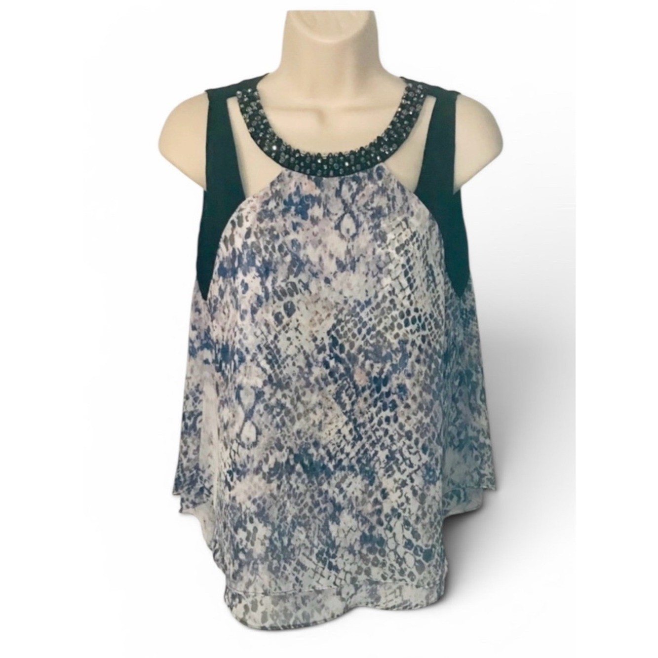 Jennifer Lopez Y2K Beaded Snake Print Chiffon Tank Top XS