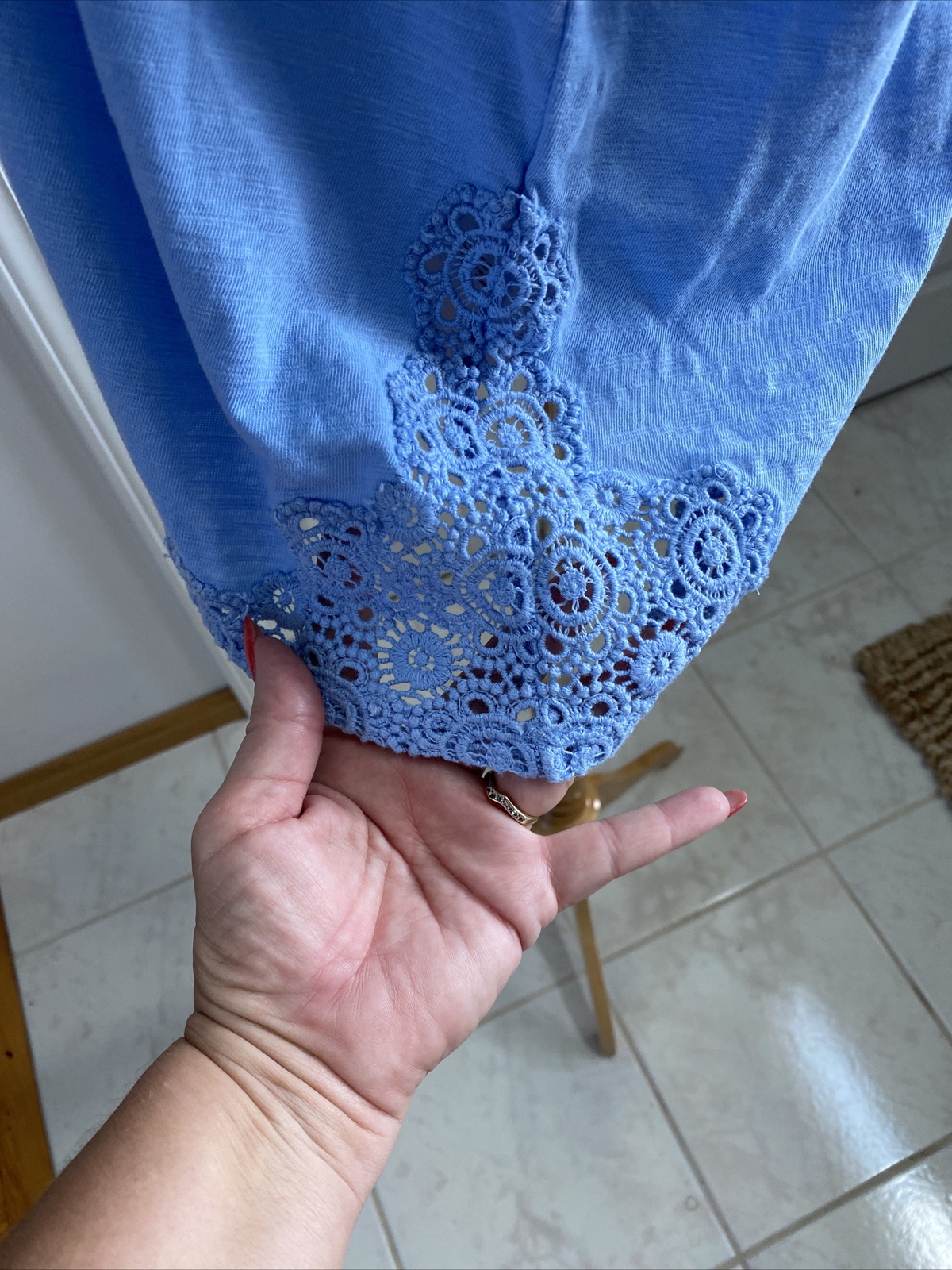 NWT Chico’s Fairway Blue Lace Trim Short Sleeve Tee Chico’s 3 XL $46.95