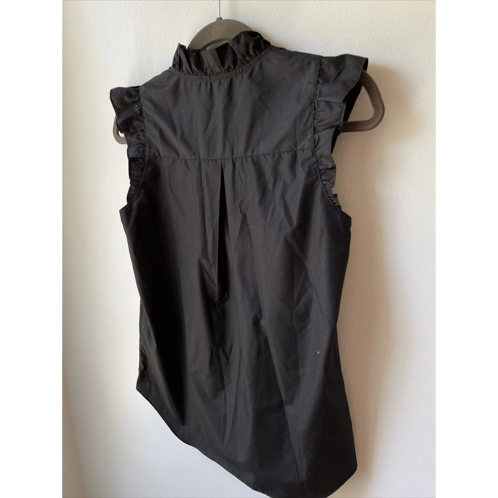 Jade Melody Tam Blouse Womens XS Black Ruffle Cap Sleeve Cotton V-Neck Chic