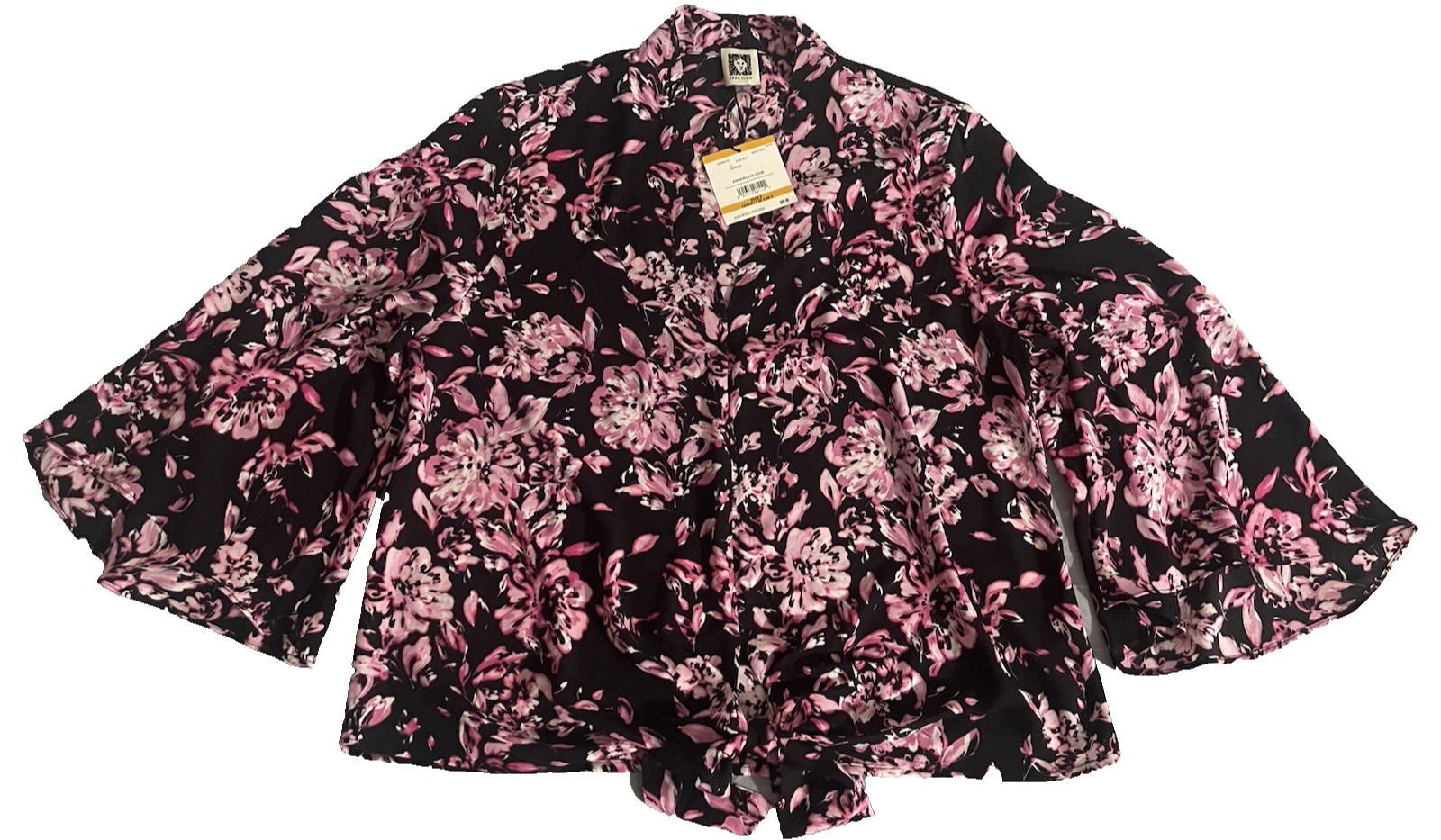 Anne Klein Black and Pink Link Floral Blouse Women Small