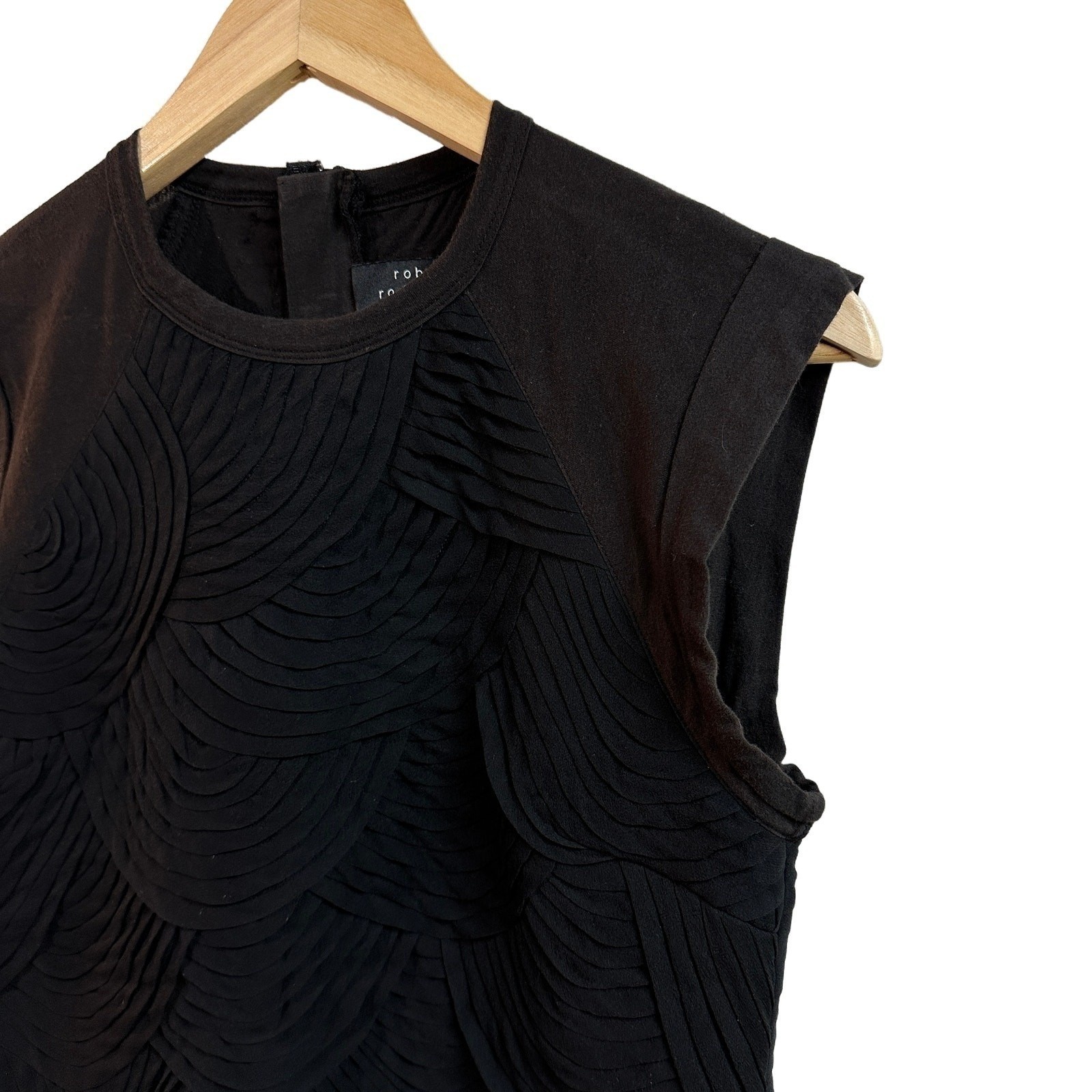 Robert Rodriguez Silk Textured Scalloped Black Top Cap Sleeve Blouse Womens 6