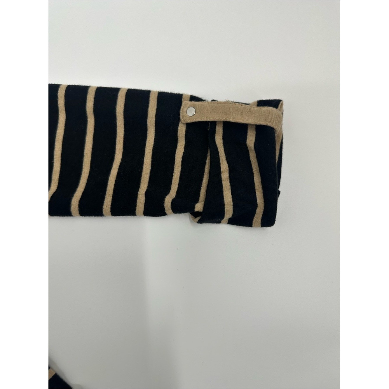 Jones New York Sport Striped Boat Neck Knit Top Medium Black Tan 1174