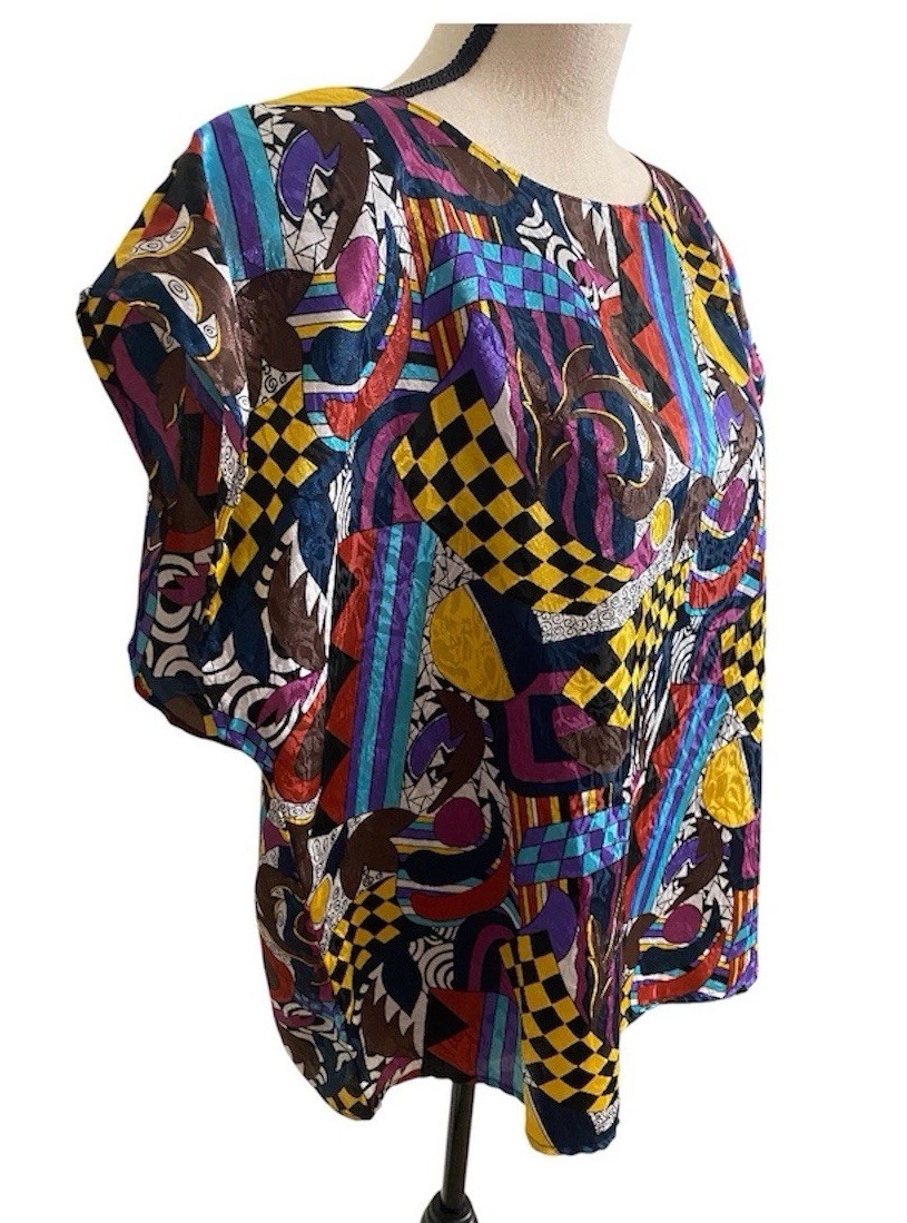 Diana Marco Top Womens Sz 2X Bold Colors 80s/90s Abstract Art to Wear Maximalist