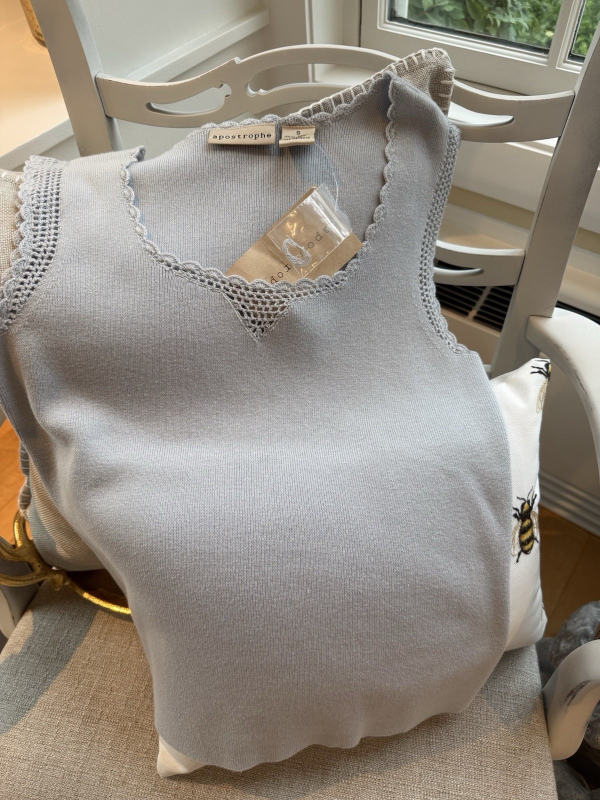 Apostrophe Top Small Sleeveless Nwt 100% Cotton Powder Blue