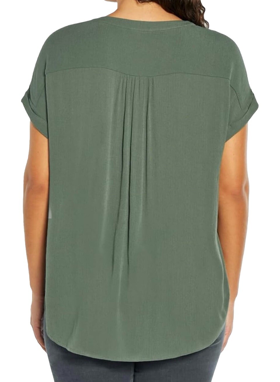 New Orvis Women’s Short Sleeve V-Neck Button Up Blouse Large L Green