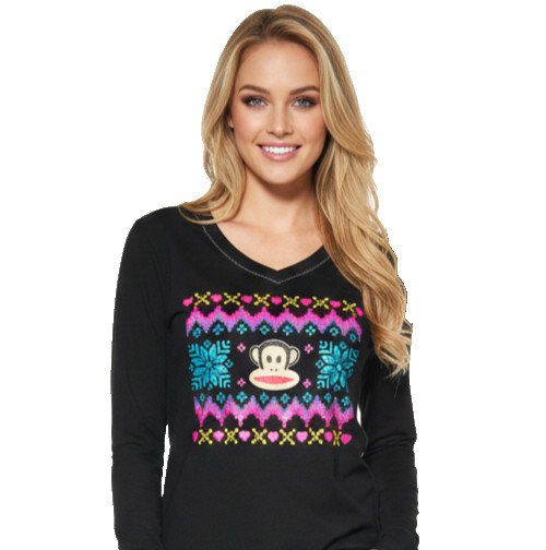 Paul Frank Black T Shirt Long Sleeve Top Womens M Medium Cross Stitch