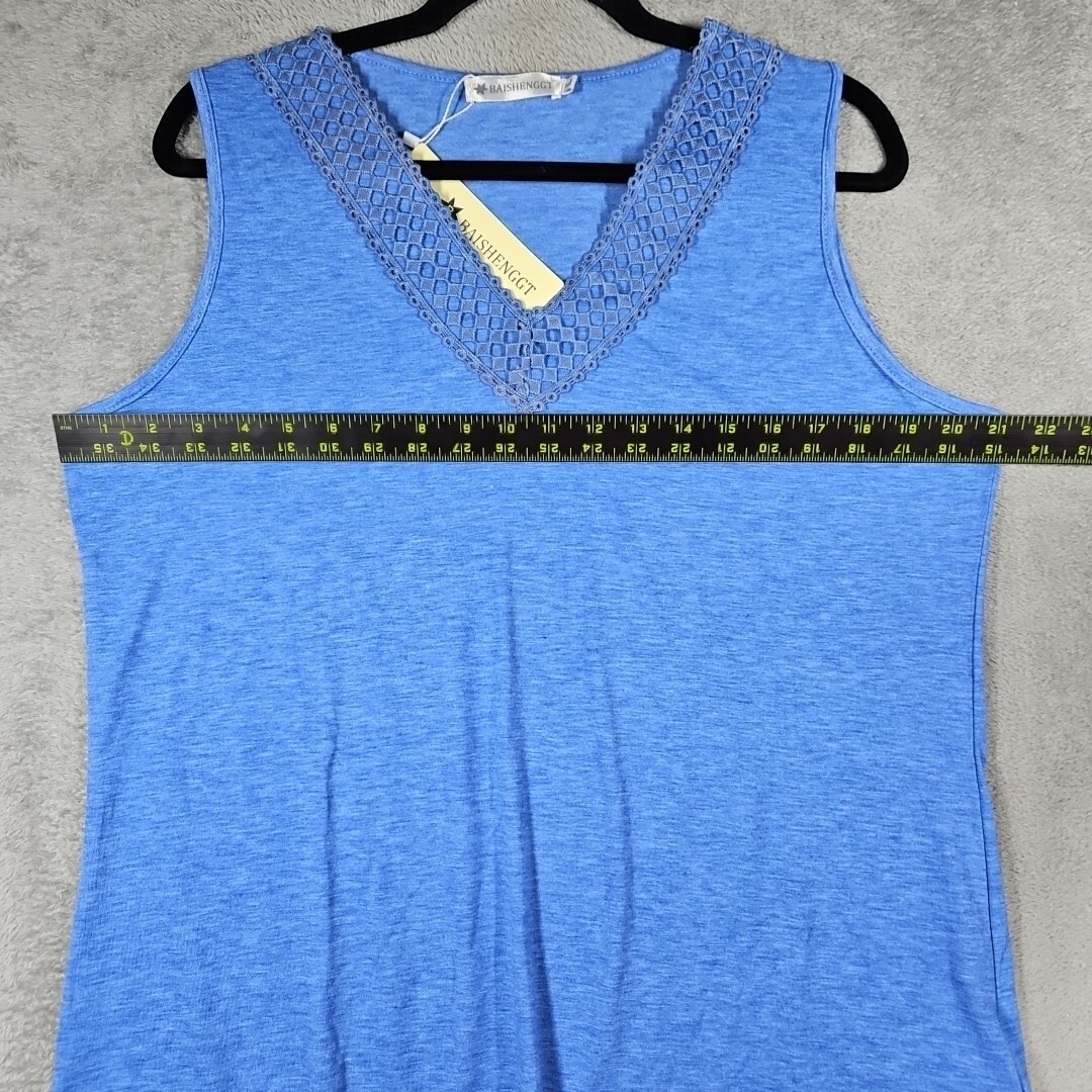 Baishenggt NWT Women Blue Tank Top, Crochet V-Neckline Pullover Stretch Size XL