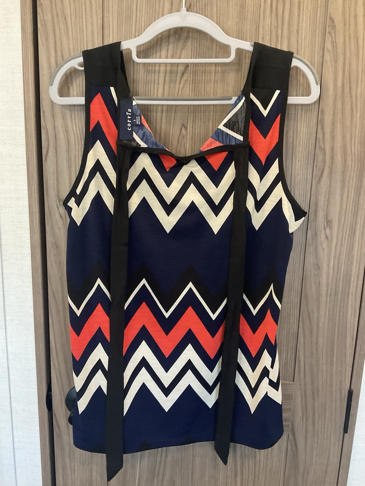 Corvia Womens Sleeveless Round Neck Tie Back Neck Blouse Size L