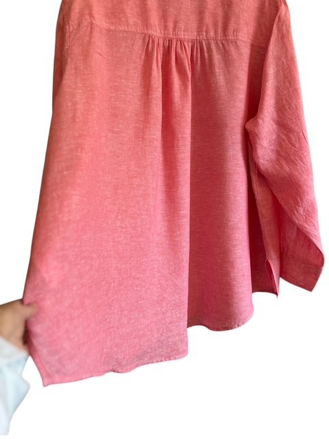 VTG Sigrid Olsen Tunic Linen 3X Muted Red Popover High Low Roll Tab Sleeve