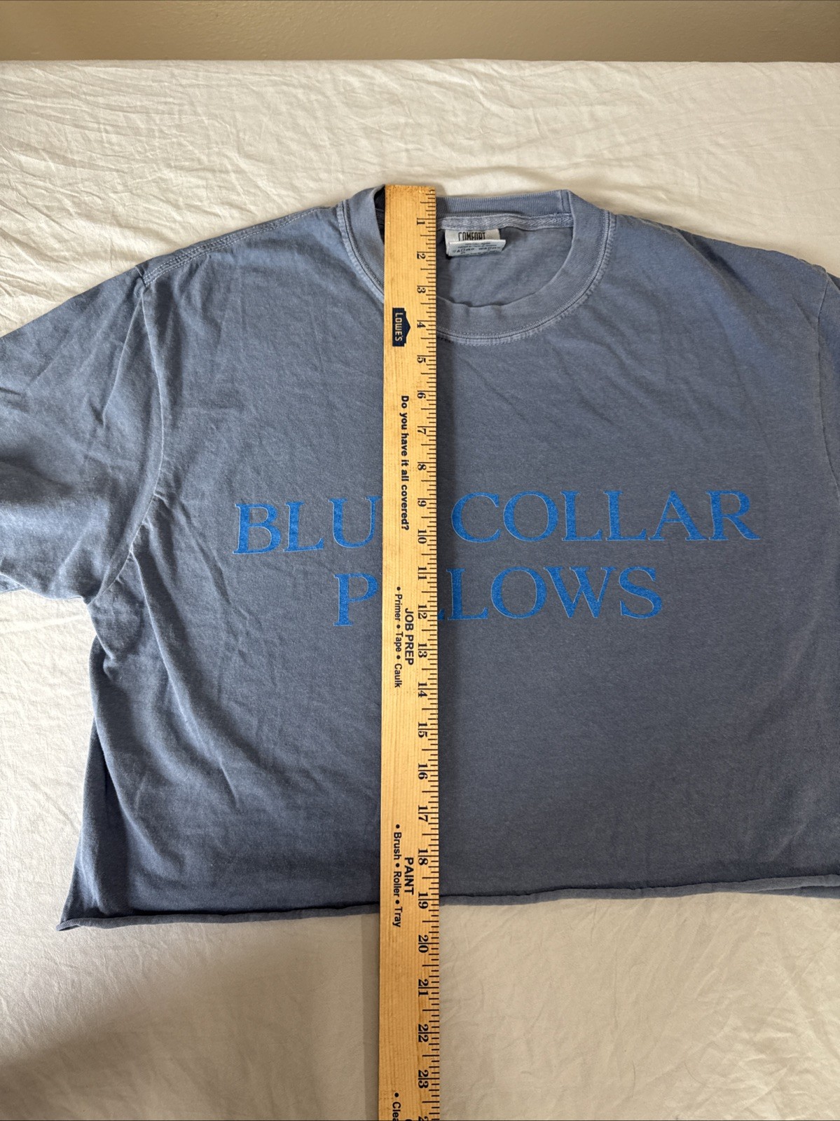 “Blue Collar Pillows” Funny Graphic Tshirt Large Cropped BluegrayComfort Colors