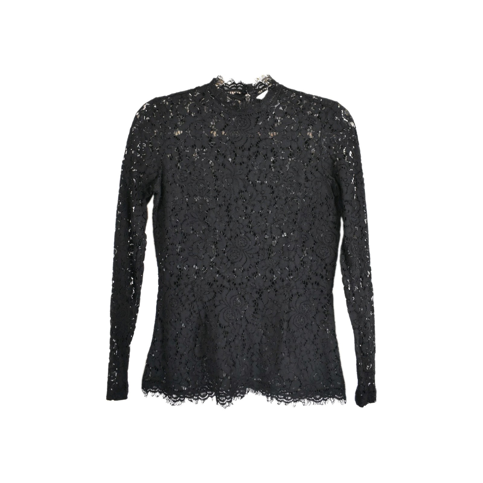H&M Lace Top Mock Neck Long Sleeve Back Zipper Closure SMALL