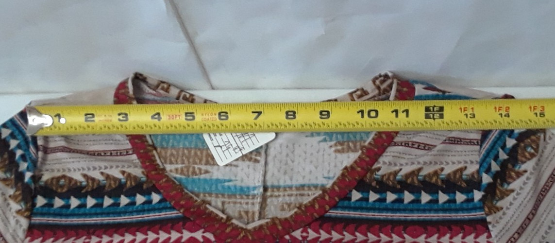 High Low Indian Theme V-Neck Quarter Sleeve Woman Size M Top NEW