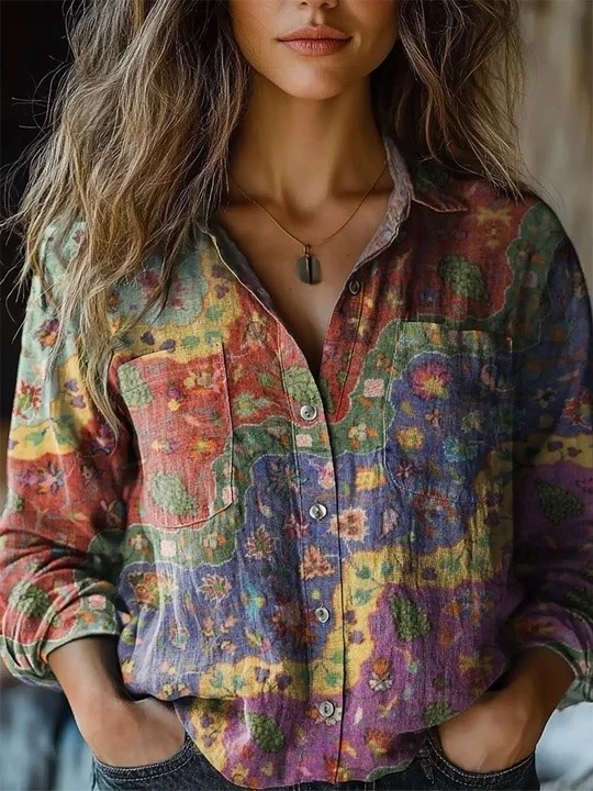 Mandala Peace Blouse Women Festival Graphic Shirt Colorful Artistic V-Neck Top