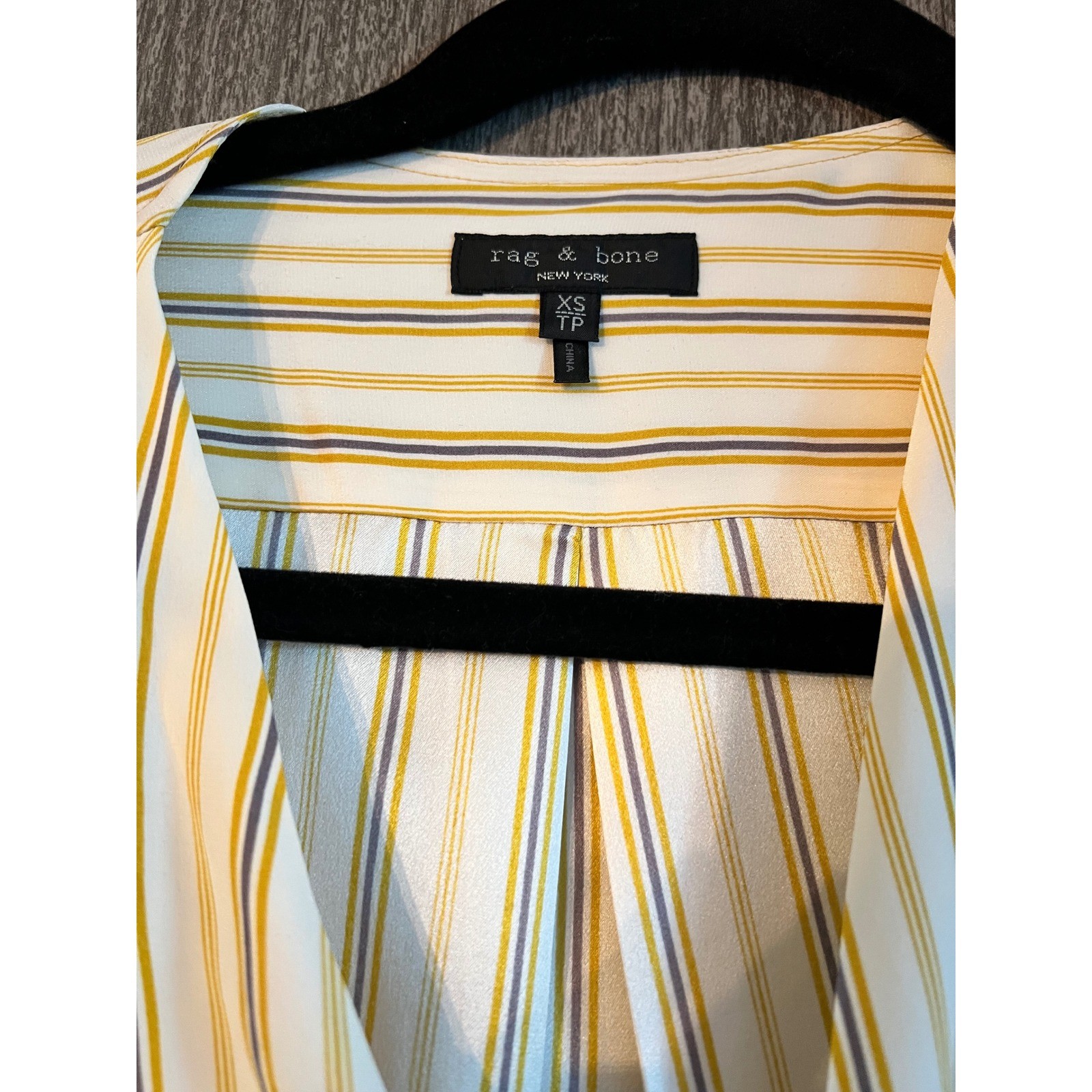 Rag & Bone Striped 100% Silk Wrap Tie Blouse Top Overhead Button V Neck NWOT