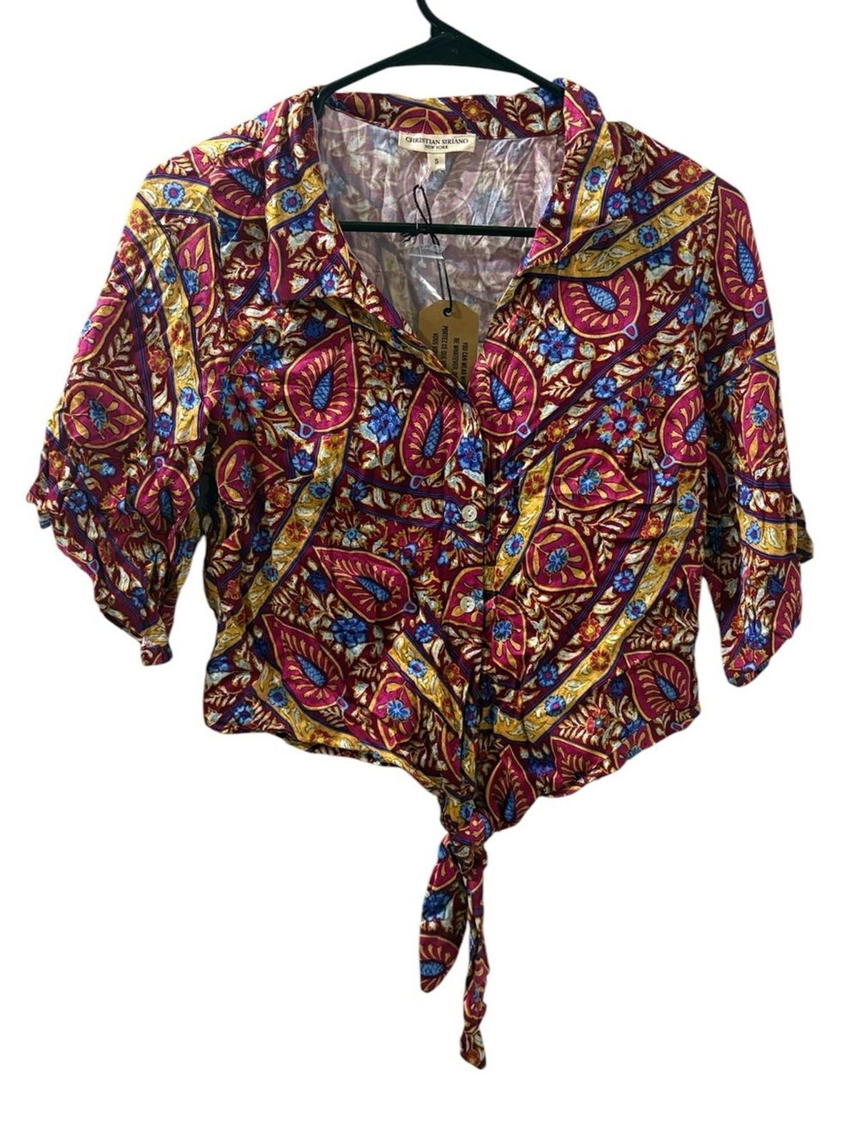 Christian Siriano New York Paisley Print Tie-Front Crop Top Small