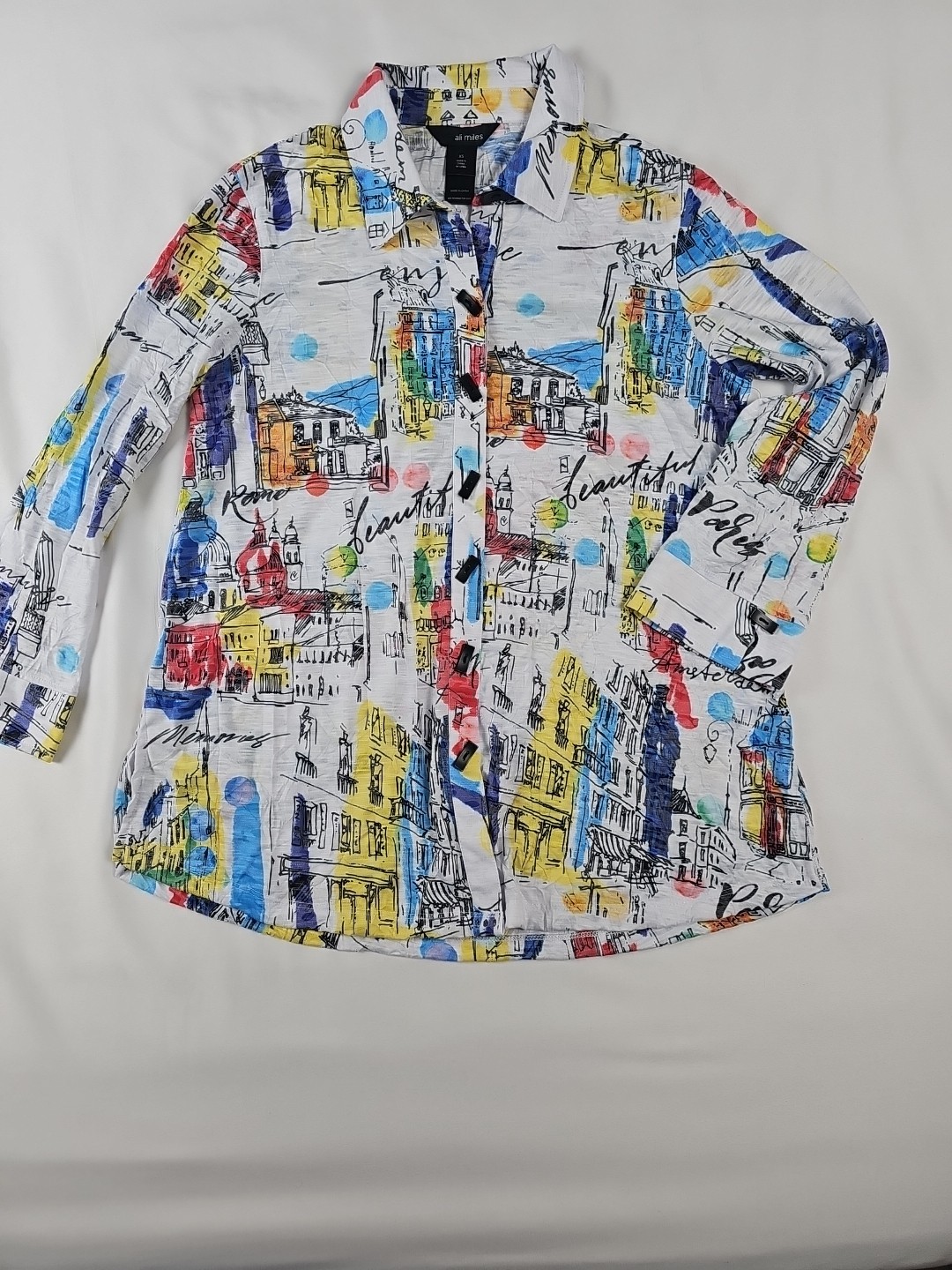 Ali Miles Abstract City Scape Tunic Top Blouse Lagenlook Wearable Art size XS