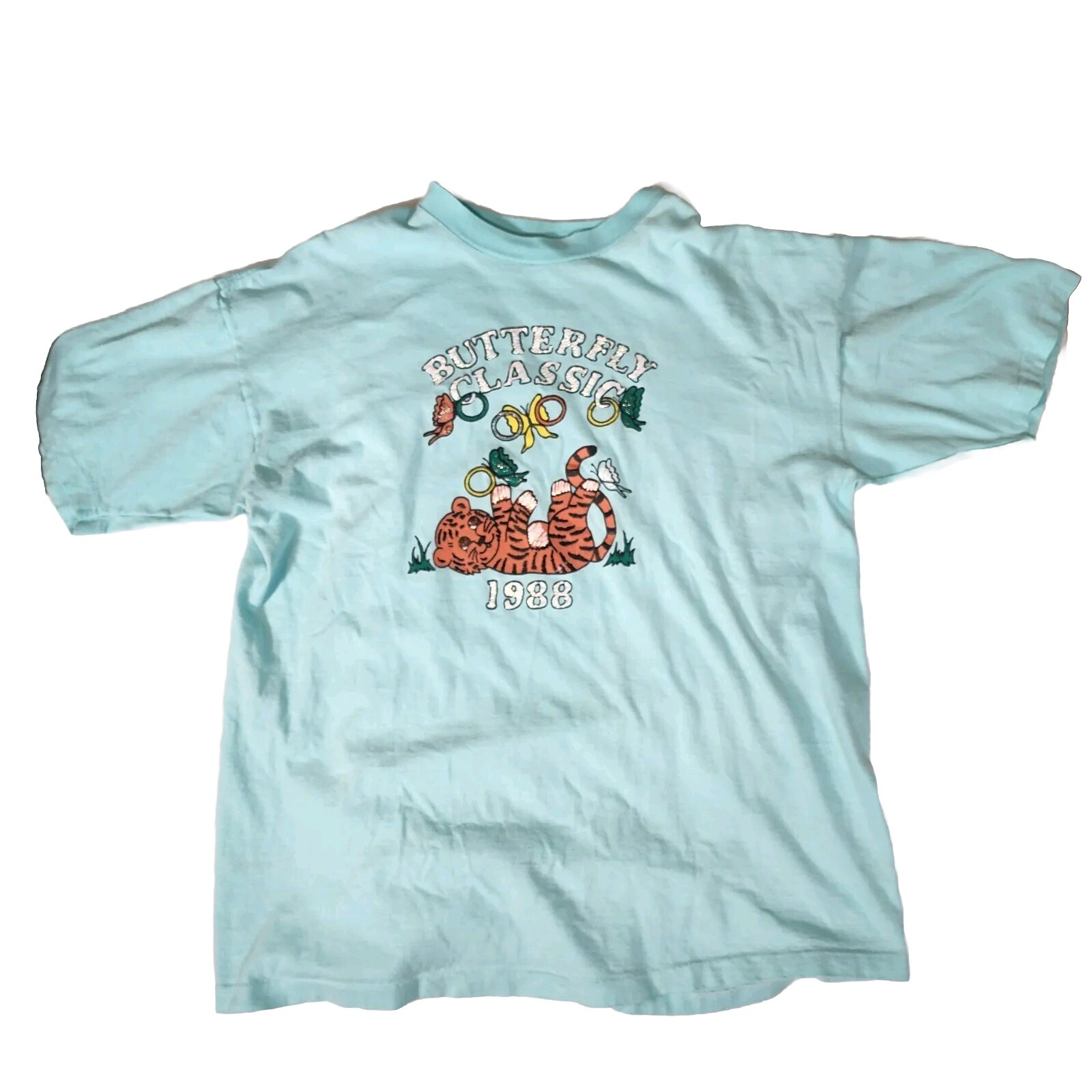 Vintage 80s Butterfly Classic 1988 T Shirt Single Stitch Tiger Cub Nature Teal