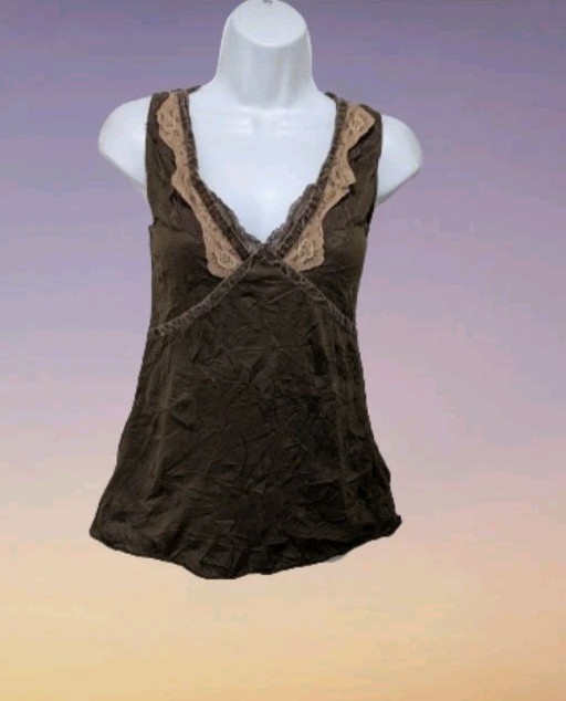 Lily White Y2K 90’s Babydoll Lace Tank Top Brown Cami Womens M Whimsigoth