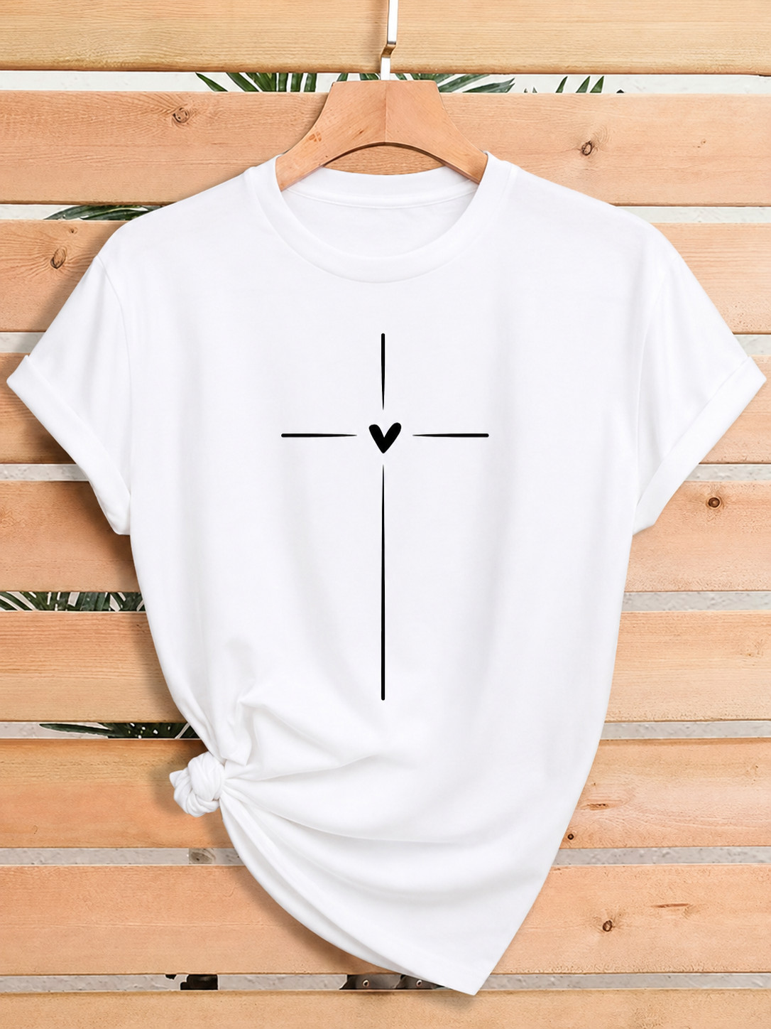 Minimalist Cross Heart Christian T-Shirt, Faith Graphic Tee, Religious Gift