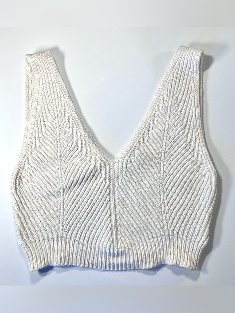 Eve Gravel Cable Knit Crop Tank Tanguis Cotton Women S Ivory V Neck Boho Coastal