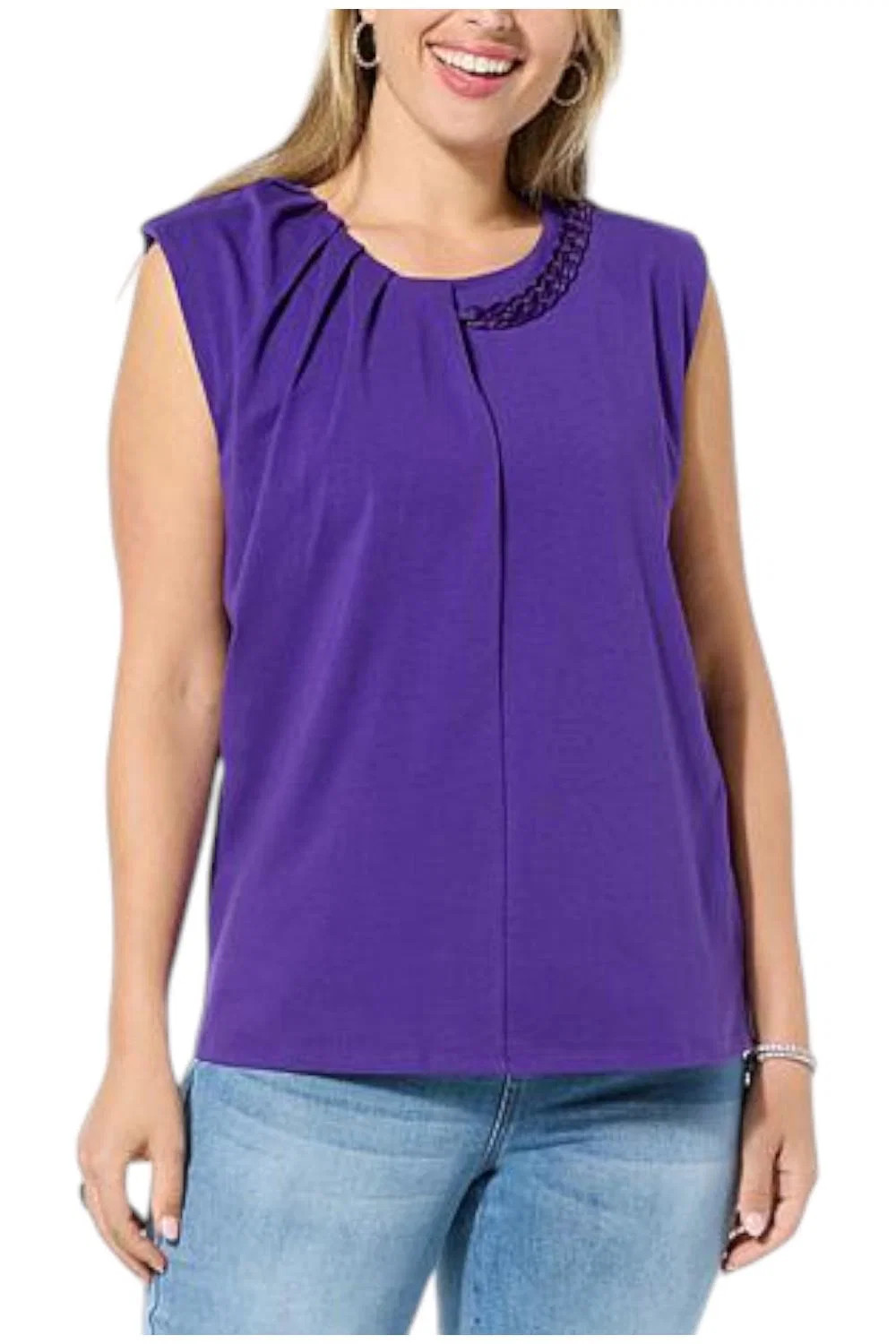 DG2 by Diane Gilman Women’s Jersey Knit Chain Detail Top Royal Purple
