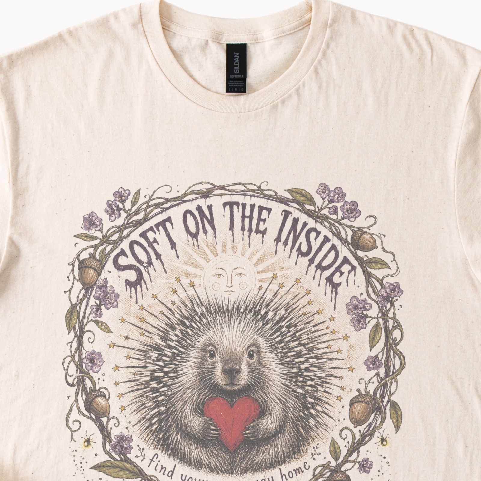 Soft on the Inside Spiky Heart Graphic Tee Whimsical Nature Illustration