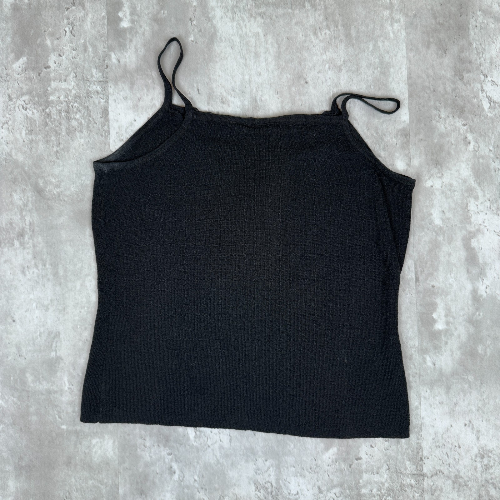 Vintage Apostrophe Tank Top Womens M Black Beaded Embroidered Basic Y2K