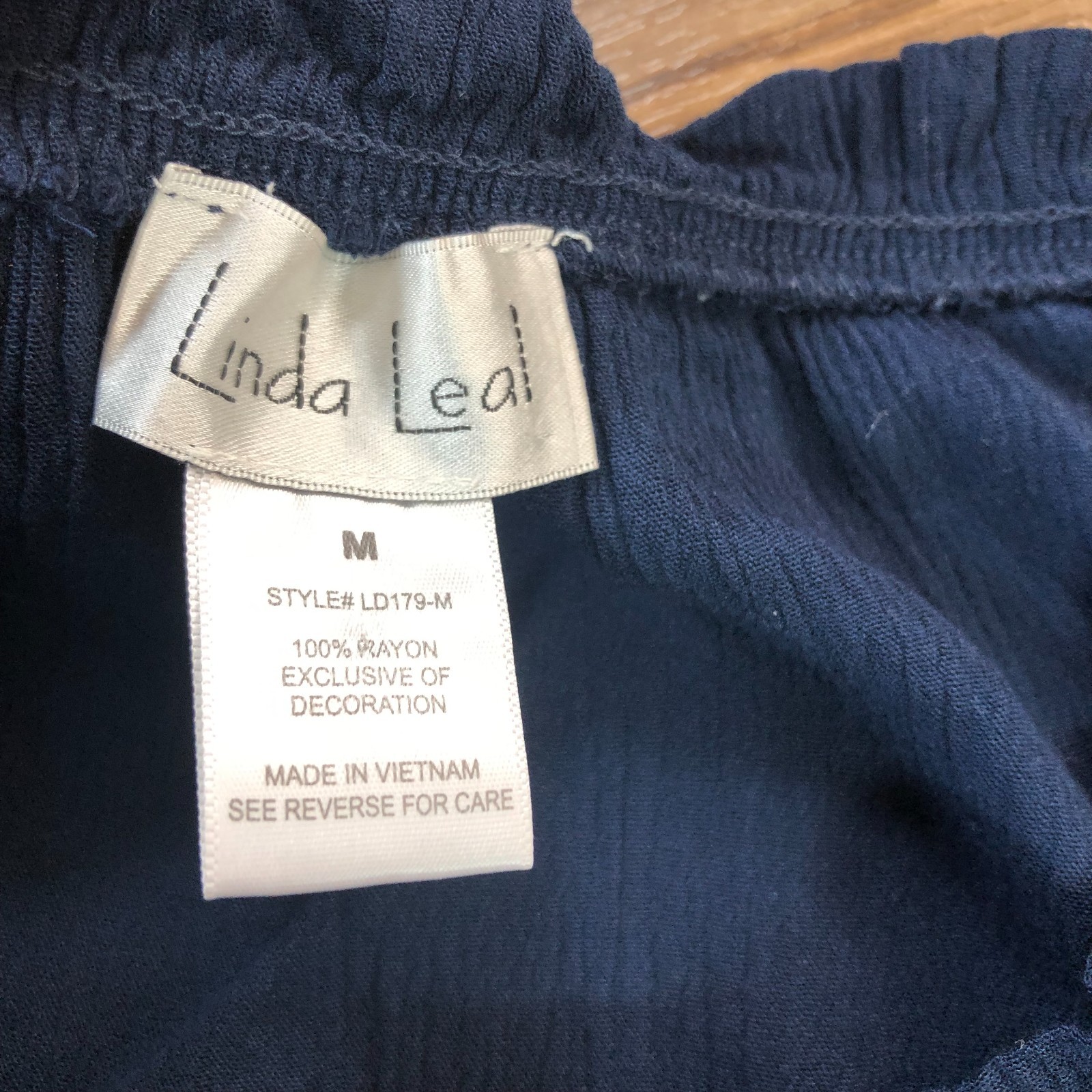 Linda Leal Womens Medium Navy Boho Blouse Lace Trim Elastic Hem Top