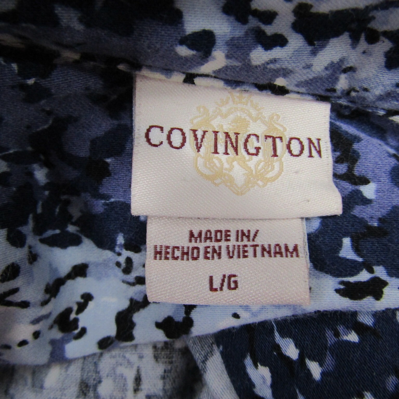 Covington Womens Top Blouse Short Sleeve Size L Blue White Glam Casual Preppy