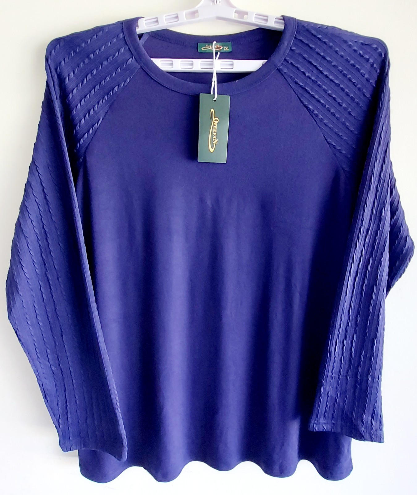 OFEEFAN Womens XXL Royal Purple Pullover Blouse w/Cable-knit Sleeves
