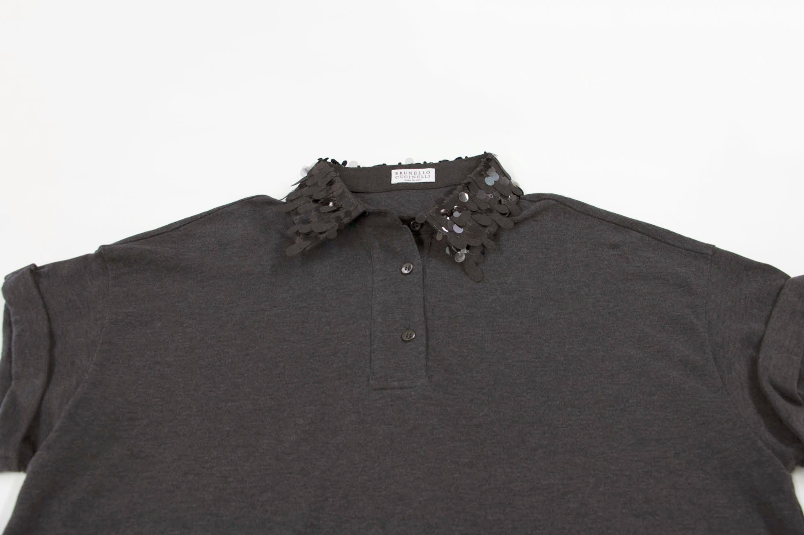 NWT$1995 Brunello Cucinelli Women’s Polo W/Shiny Sequined Collar Appliqué M W242