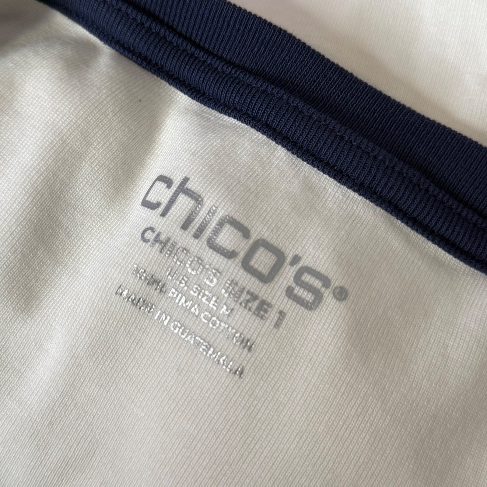 Chico’s Pima Cotton Bateau Neck Tee Size M White Nautical Preppy Sailing Sailor