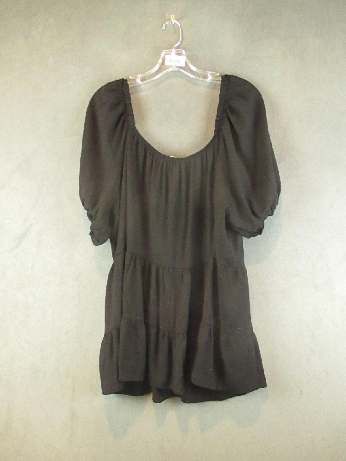 Arula Blouse Women Black 3X Tiered Babydoll Peasant Scoop Neck Puff Short Sleeve