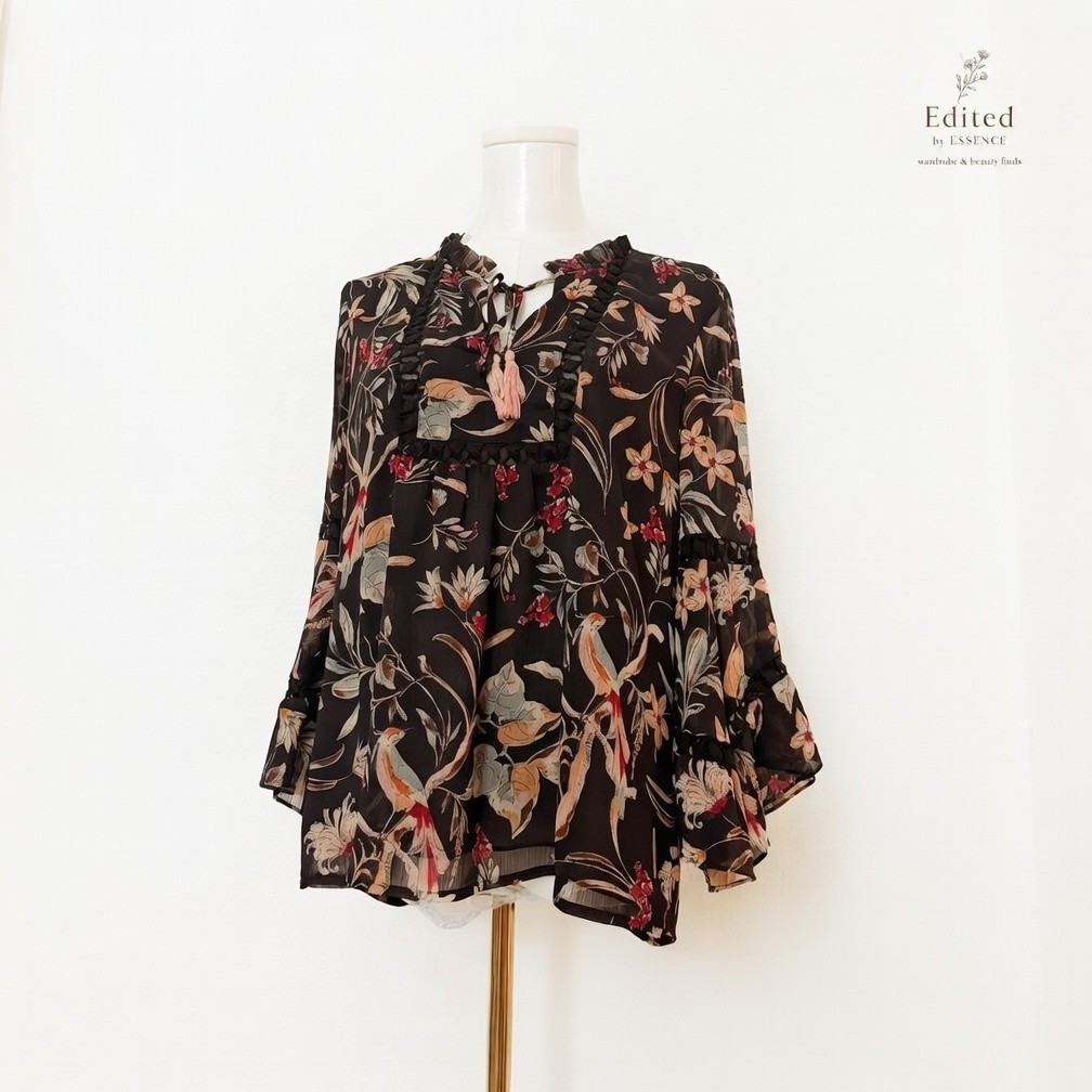 t.la Floral Boho Blouse XS Cotton Modal Sheer Top 9/10 Pre-Owned