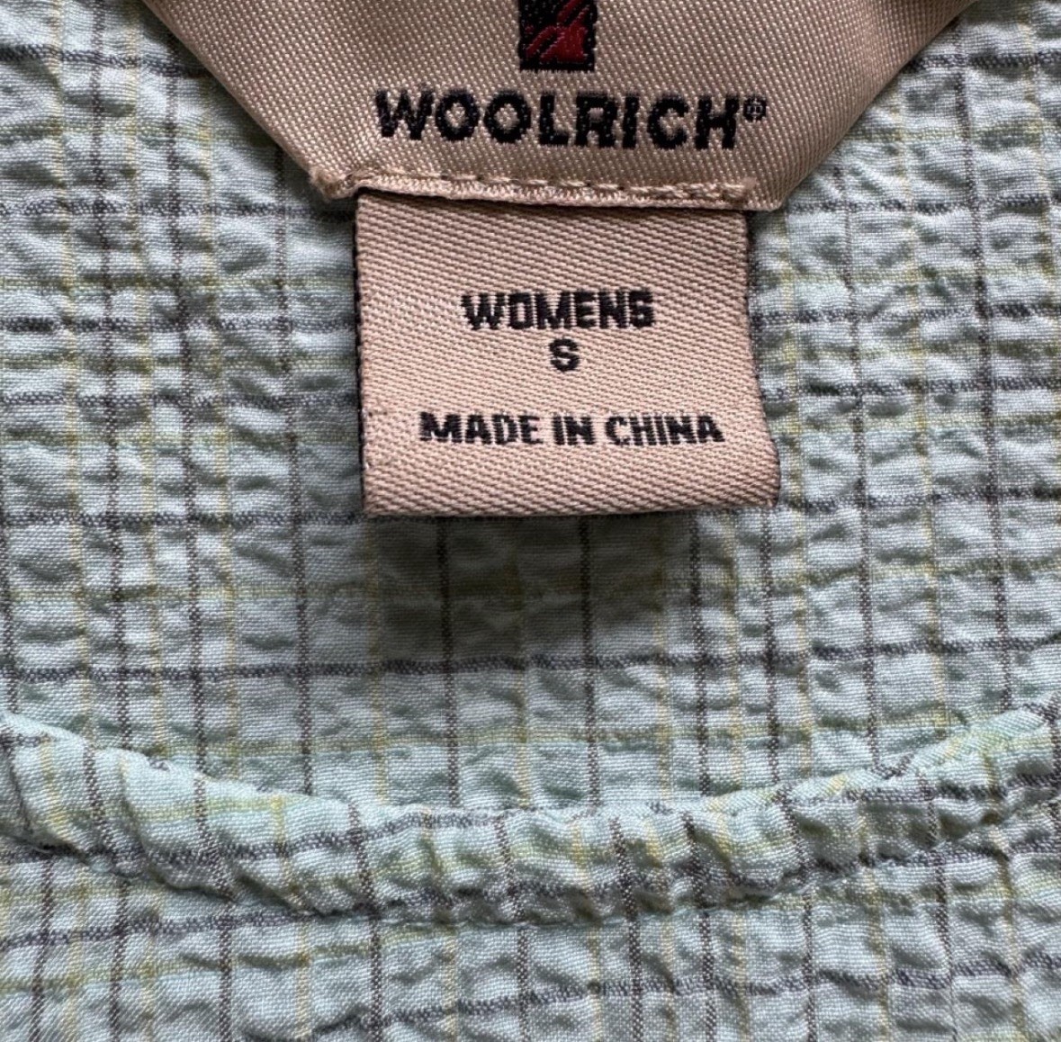 Woolrich light teal plaid patterned tank top with subtle textured weave size S