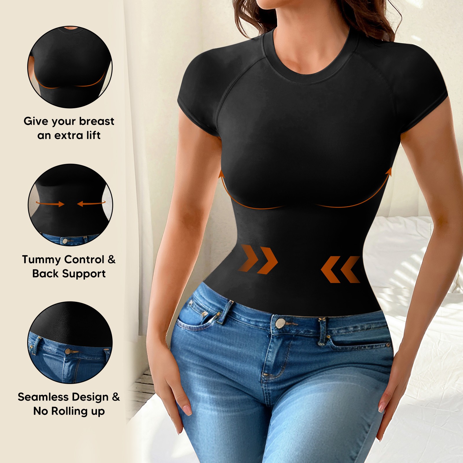 Women Compression Tops Tummy Control short Sleeve Tops Seamless Body Shaper