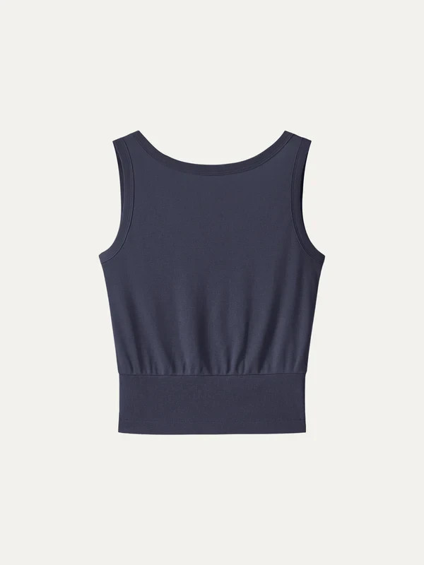 Women’s Cotton Linen Blend Reversible Boat Neck Low Back Blouse, Navy, Freeship