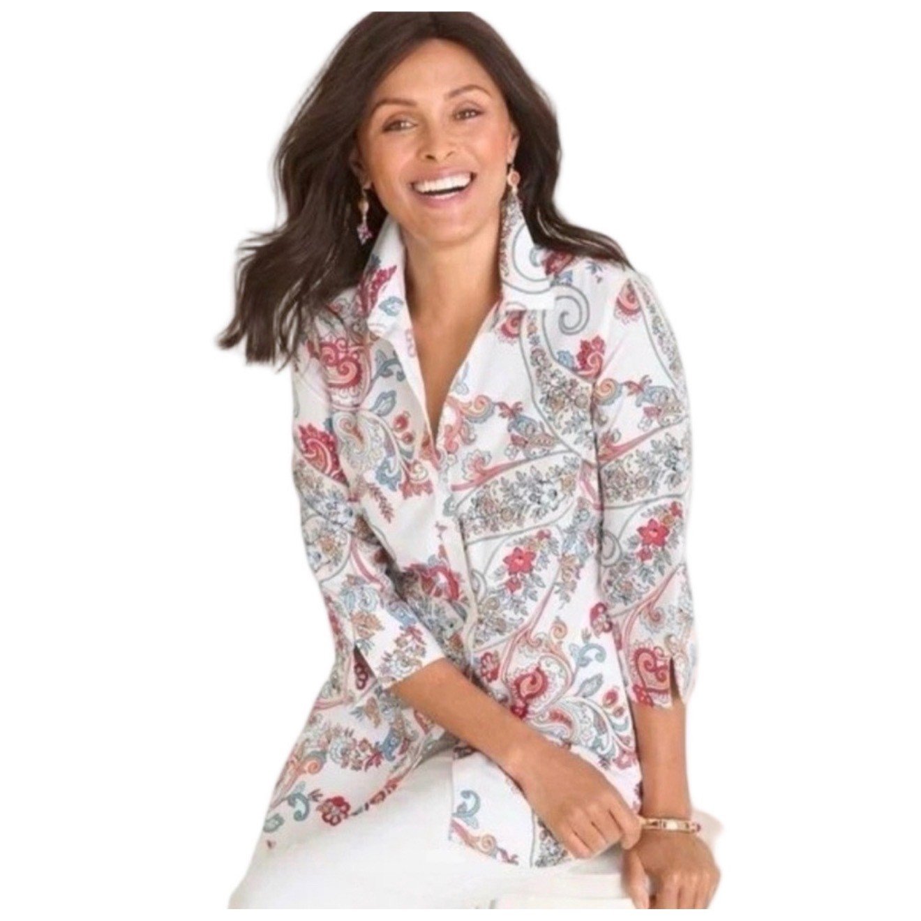 NWT Chico’s Lottie Paisley Print Button Front Cotton Shirt Size 4 XXL 20/22
