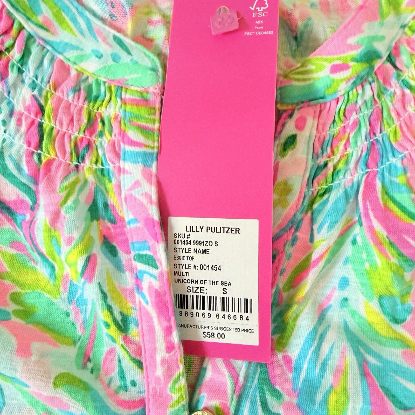 Lilly Pulitzer Size S Essie Unicorn of the Sea Pink Green Tank Top Sleeveless