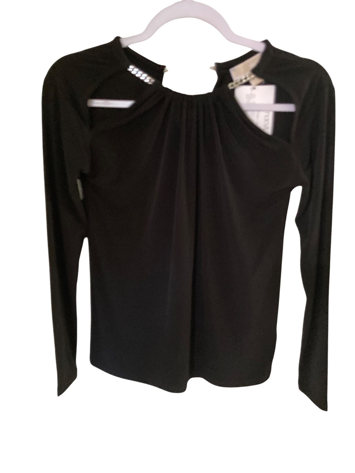 Michael Kors Womens Solid Chain Cutout Top Black Size XS NWT