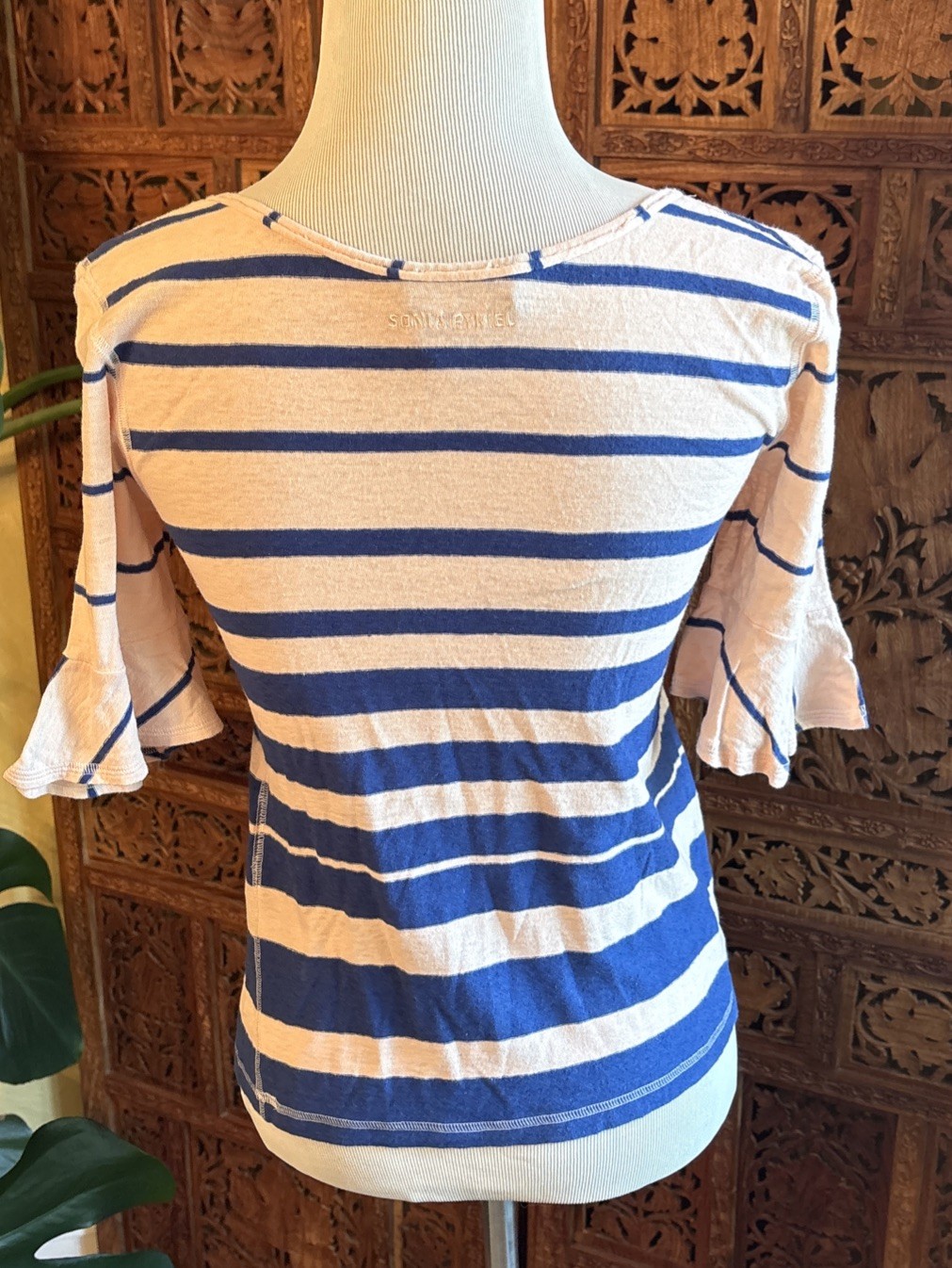 Sonia Rykiel Made In Romania Women Stripped T-Shirt Small Cotton & Linen Blend