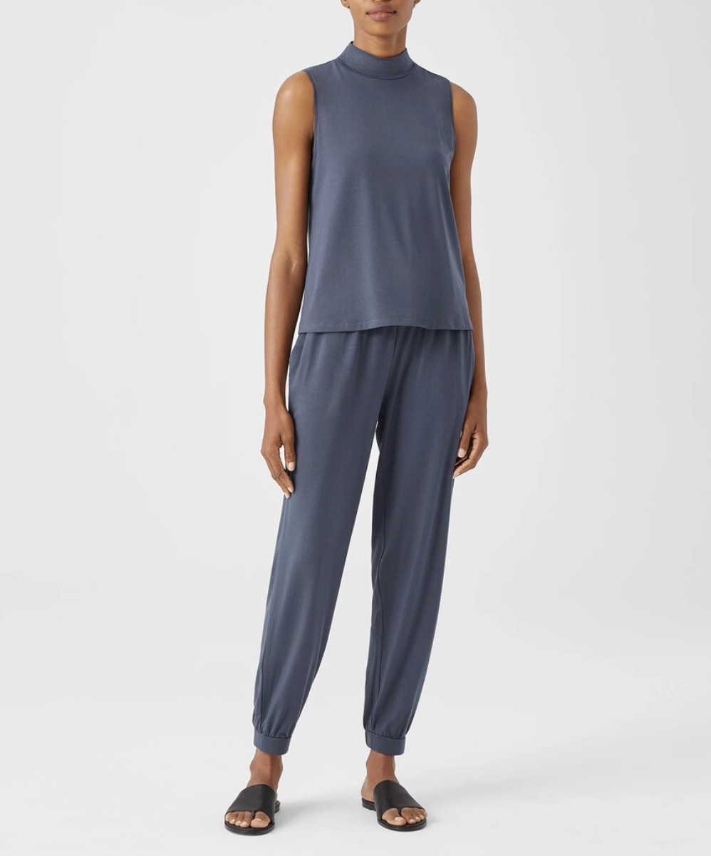 Eileen Fisher Ocean Blue Basic Length Fine Jersey Mock Neck Tank Sz M