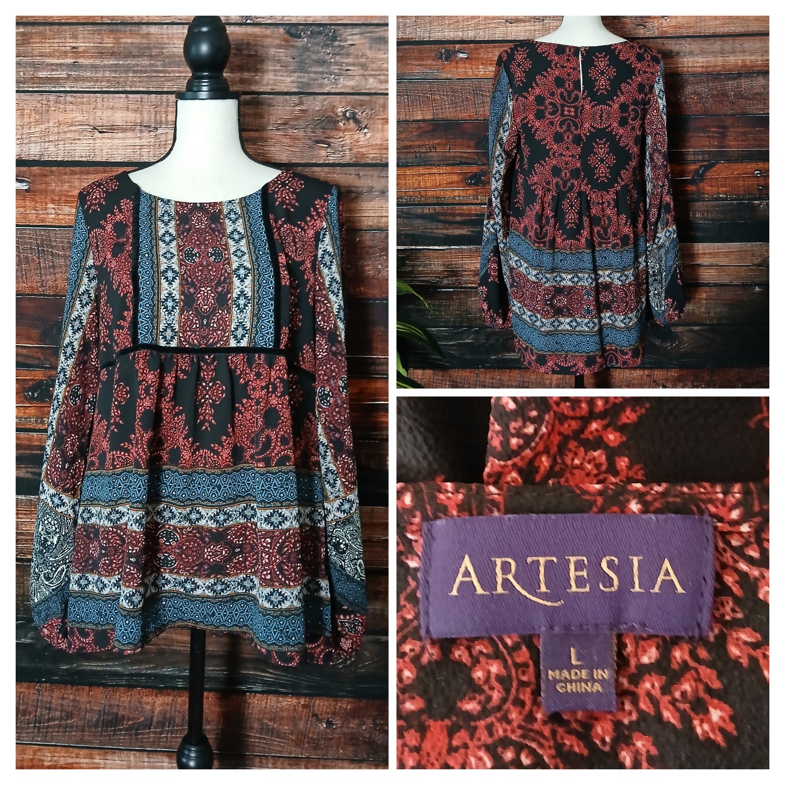 Artesia Blouse Large Flowy Cold Shoulder Balloon Sleeve Boho Hippie Peasant Top