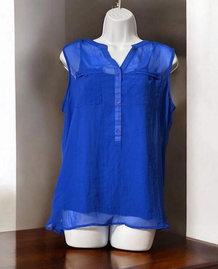 Women Covington Blue Polyester Lined Sleeveless Blouse Sz L