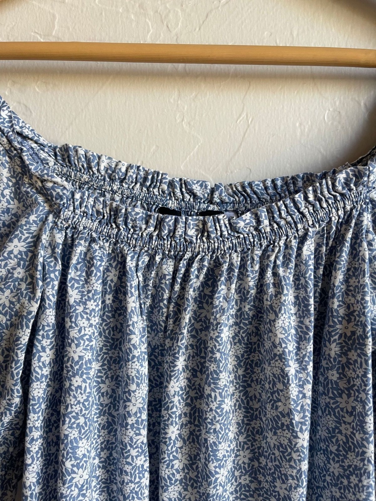 & Other Stories Frilled Puff Sleeve EU 34/XS Blue White Floral Peasant Blouse To