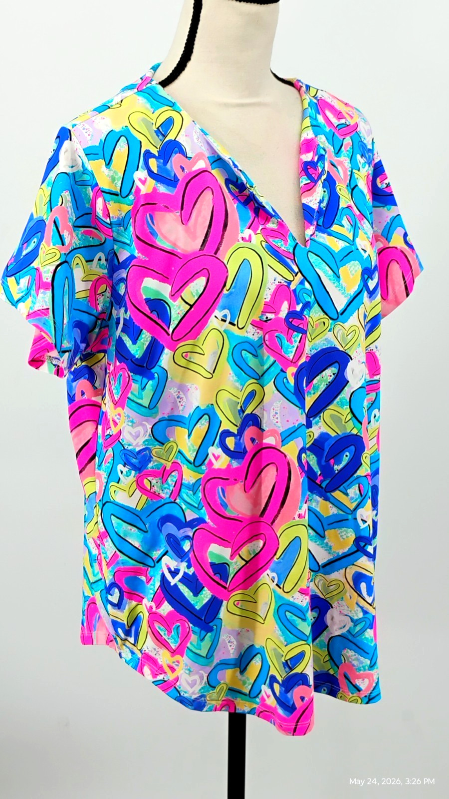 NEW Lulu-B Secret Love Hearts Short Sleeve Top UPF 50 Multicolor Size 1X