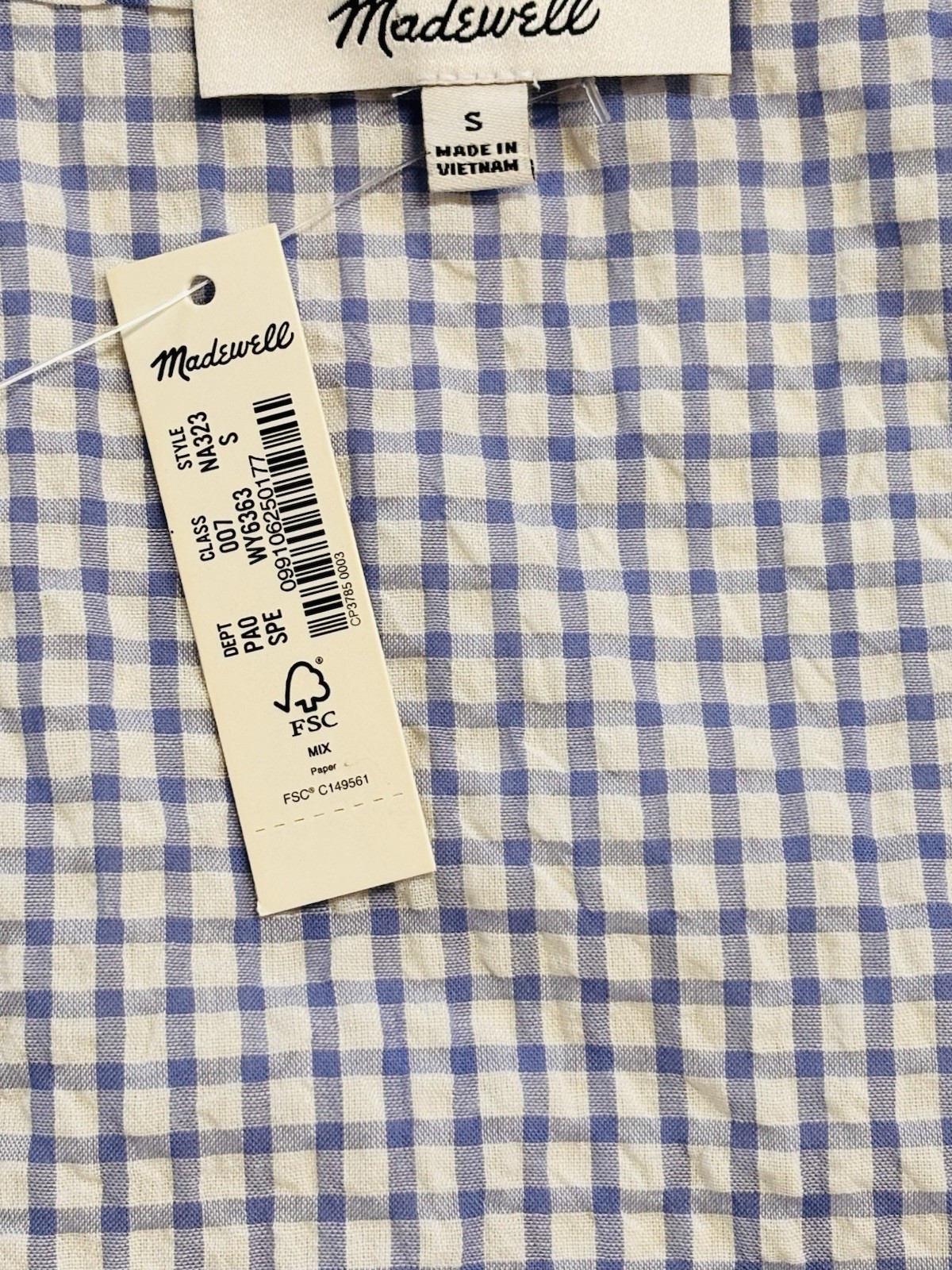 Madewell NWT Lucy Gingham Seersucker Puff-Sleeve Wrap Top Small Blue/ White