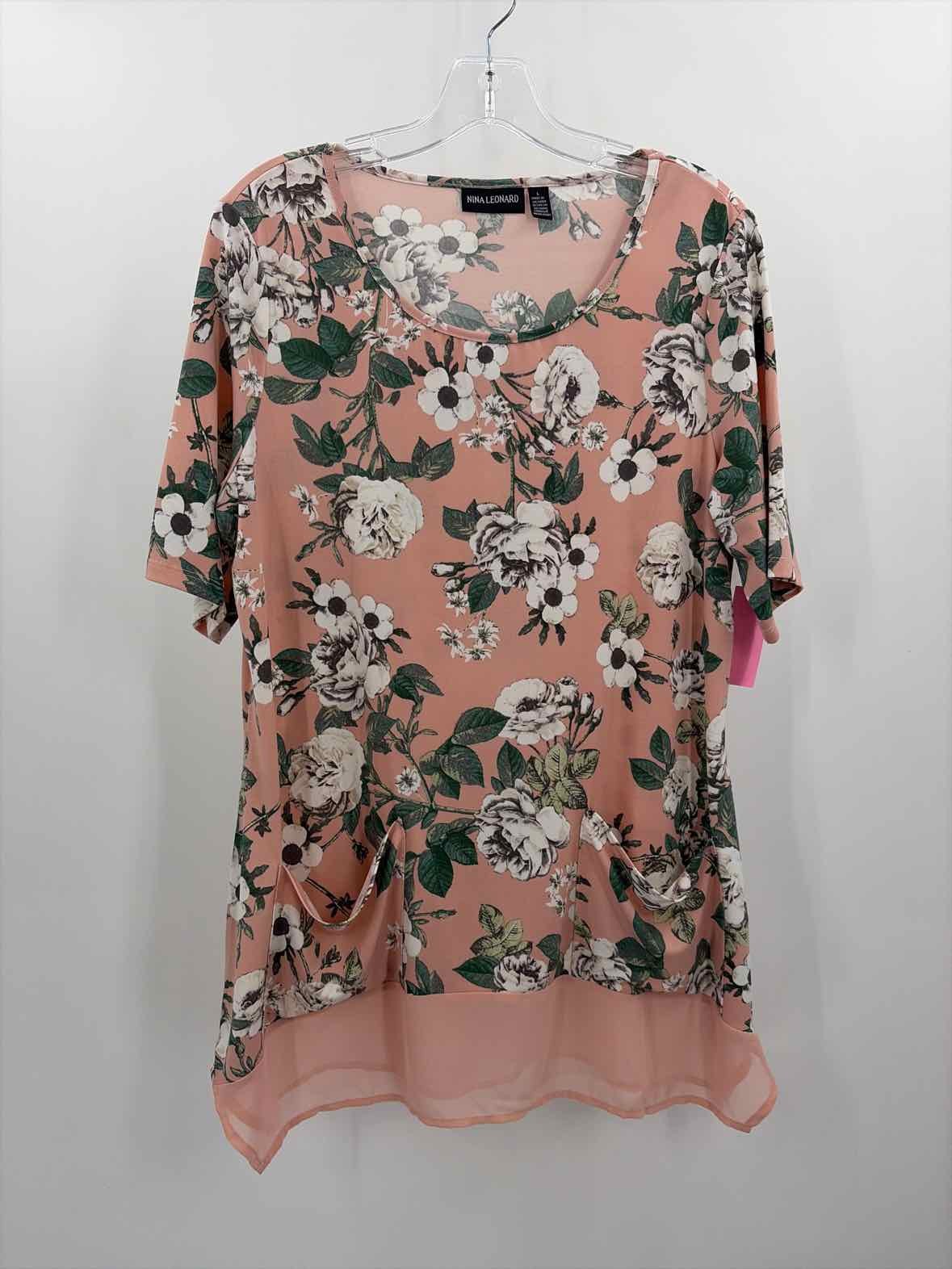 Pre-Owned Nina Leonard Pink Size Large Floral T-shirt